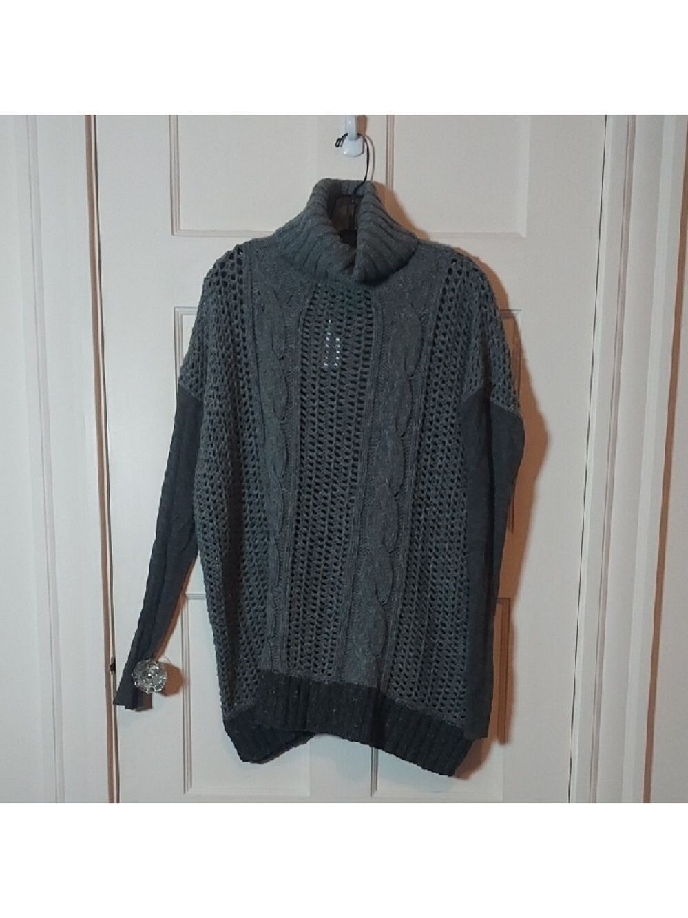 Sportmax Charcoal Cable Knit Turtleneck Tunic Sweater Medium